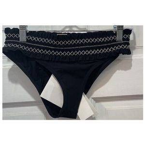 Tory Burch Swim Costa Smocked Black Ivory Hipster Bikini Bottom Size XS